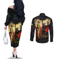Tokelau ANZAC Day Couples Matching Off The Shoulder Long Sleeve Dress and Long Sleeve Button Shirt Lest We Forget LT05 - Polynesian Pride