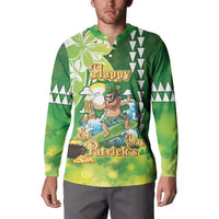 Hawaii Saint Patrick's Day Button Sweatshirt Funny Surfing Leprechaun LT05 - Polynesian Pride