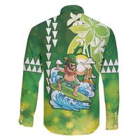 Hawaii Saint Patrick's Day Family Matching Off Shoulder Maxi Dress and Hawaiian Shirt Funny Surfing Leprechaun