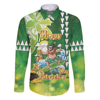 Hawaii Saint Patrick's Day Family Matching Puletasi and Hawaiian Shirt Funny Surfing Leprechaun LT05 Dad's Shirt - Long Sleeve Green - Polynesian Pride