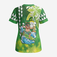 Hawaii Saint Patrick's Day Scrub Top Funny Surfing Leprechaun LT05 - Polynesian Pride