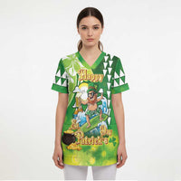 Hawaii Saint Patrick's Day Scrub Top Funny Surfing Leprechaun LT05 - Polynesian Pride