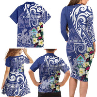 Personalised Hafa Adai Guam Family Matching Long Sleeve Bodycon Dress and Hawaiian Shirt Latte Stone With Coconut Crab