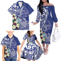 Personalised Hafa Adai Guam Family Matching Off The Shoulder Long Sleeve Dress and Hawaiian Shirt Latte Stone With Coconut Crab