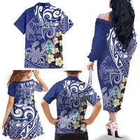 Personalised Hafa Adai Guam Family Matching Off The Shoulder Long Sleeve Dress and Hawaiian Shirt Latte Stone With Coconut Crab