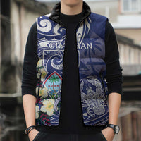 Personalised Hafa Adai Guam Sleeveless Puffer Jacket Latte Stone With Coconut Crab