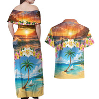 Guam Couples Matching Off Shoulder Maxi Dress and Hawaiian Shirt Eternal Summer Sunset Beach
