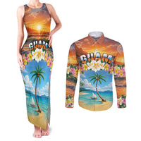 Guam Couples Matching Tank Maxi Dress and Long Sleeve Button Shirt Eternal Summer Sunset Beach