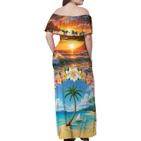 Guam Family Matching Off Shoulder Maxi Dress and Hawaiian Shirt Eternal Summer Sunset Beach