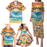 Guam Family Matching Puletasi and Hawaiian Shirt Eternal Summer Sunset Beach