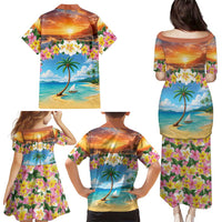 Guam Family Matching Puletasi and Hawaiian Shirt Eternal Summer Sunset Beach