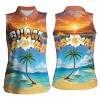 Guam Women Sleeveless Polo Shirt Eternal Summer Sunset Beach