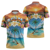 Guam Zipper Polo Shirt Eternal Summer Sunset Beach