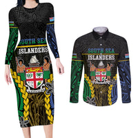 Personalised South Sea Islanders And Fiji Couples Matching Long Sleeve Bodycon Dress and Long Sleeve Button Shirt Kanakas Fijian Tapa Pattern