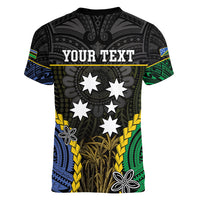 Personalised South Sea Islanders And Solomon Islands Women V-Neck T-Shirt Kanakas Polynesian Pattern