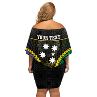 Personalised South Sea Islanders And Vanuatu Family Matching Off Shoulder Short Dress and Hawaiian Shirt Kanakas Sand Drawing Pattern LT05 - Polynesian Pride