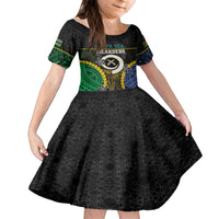 Personalised South Sea Islanders And Vanuatu Family Matching Puletasi and Hawaiian Shirt Kanakas Sand Drawing Pattern LT05 Daughter's Dress Black - Polynesian Pride
