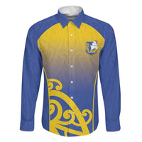 Custom James Cook High School Family Matching Off Shoulder Short Dress and Hawaiian Shirt Maori Koru Pattern LT05 Dad's Shirt - Long Sleeve Blue - Polynesian Pride