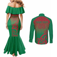 Custom Onehunga High School Couples Matching Mermaid Dress and Long Sleeve Button Shirt Maori Koru Pattern LT05 - Polynesian Pride