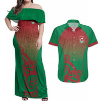 Custom Onehunga High School Couples Matching Off Shoulder Maxi Dress and Hawaiian Shirt Maori Koru Pattern