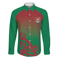 Custom Onehunga High School Family Matching Tank Maxi Dress and Hawaiian Shirt Maori Koru Pattern LT05 Dad's Shirt - Long Sleeve Green - Polynesian Pride