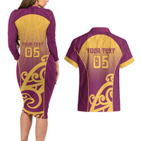 Custom Waiuku College Couples Matching Long Sleeve Bodycon Dress and Hawaiian Shirt Maori Koru Pattern LT05 - Polynesian Pride