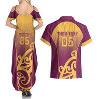 Custom Waiuku College Couples Matching Summer Maxi Dress and Hawaiian Shirt Maori Koru Pattern