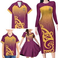 Custom Waiuku College Family Matching Long Sleeve Bodycon Dress and Hawaiian Shirt Maori Koru Pattern LT05 - Polynesian Pride