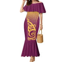 Custom Waiuku College Family Matching Mermaid Dress and Hawaiian Shirt Maori Koru Pattern LT05 Mom's Dress Maroon - Polynesian Pride