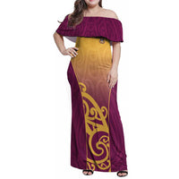 Custom Waiuku College Family Matching Off Shoulder Maxi Dress and Hawaiian Shirt Maori Koru Pattern LT05 Mom's Dress Maroon - Polynesian Pride