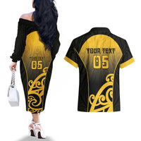 Custom Motueka High School Couples Matching Off The Shoulder Long Sleeve Dress and Hawaiian Shirt Maori Koru Pattern LT05 - Polynesian Pride