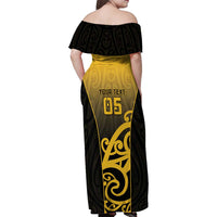Custom Motueka High School Family Matching Off Shoulder Maxi Dress and Hawaiian Shirt Maori Koru Pattern