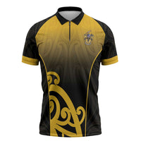 Custom Motueka High School Zipper Polo Shirt Maori Koru Pattern LT05 Black - Polynesian Pride