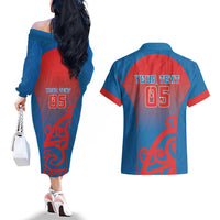 Custom St Joseph's Maori Girls' College Couples Matching Off The Shoulder Long Sleeve Dress and Hawaiian Shirt Maori Koru Pattern LT05 - Polynesian Pride