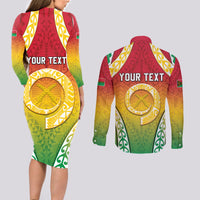 Personalised Vanuatu Couples Matching Long Sleeve Bodycon Dress and Long Sleeve Button Shirt Proud To Be A Ni-Van With Tribal Pattern LT05 - Polynesian Pride