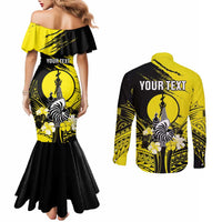 Personalised New Caledonia Day Couples Matching Mermaid Dress and Long Sleeve Button Shirt Kanaky Flag Coat Of Arms Polynesian Pattern LT05 - Polynesian Pride