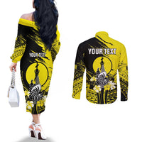 Personalised New Caledonia Day Couples Matching Off The Shoulder Long Sleeve Dress and Long Sleeve Button Shirt Kanaky Flag Coat Of Arms Polynesian Pattern LT05 - Polynesian Pride