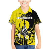 Personalised New Caledonia Day Family Matching Mermaid Dress and Hawaiian Shirt Kanaky Flag Coat Of Arms Polynesian Pattern LT05 Son's Shirt Yellow - Polynesian Pride