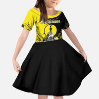 Personalised New Caledonia Day Family Matching Off The Shoulder Long Sleeve Dress and Hawaiian Shirt Kanaky Flag Coat Of Arms Polynesian Pattern LT05 Daughter's Dress Yellow - Polynesian Pride