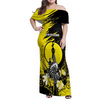 Personalised New Caledonia Day Family Matching Off Shoulder Maxi Dress and Hawaiian Shirt Kanaky Flag Coat Of Arms Polynesian Pattern LT05 Mom's Dress Yellow - Polynesian Pride