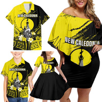 Personalised New Caledonia Day Family Matching Off Shoulder Short Dress and Hawaiian Shirt Kanaky Flag Coat Of Arms Polynesian Pattern LT05 - Polynesian Pride