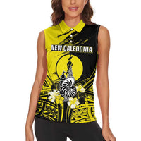 Personalised New Caledonia Day Women Sleeveless Polo Shirt Kanaky Flag Coat Of Arms Polynesian Pattern LT05 - Polynesian Pride