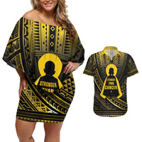 Personalised Polynesia Childhood Cancer Awareness Couples Matching Off Shoulder Short Dress and Hawaiian Shirt You Are Stronger Than Cancer