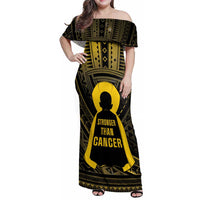Personalised Polynesia Childhood Cancer Awareness Family Matching Off Shoulder Maxi Dress and Hawaiian Shirt You Are Stronger Than Cancer