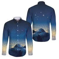 New Zealand Matariki Family Matching Tank Maxi Dress and Hawaiian Shirt Maori Waka With Silver Fern LT05 Dad's Shirt - Long Sleeve Navy - Polynesian Pride