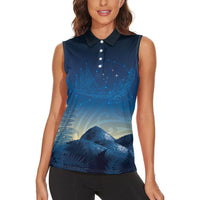 New Zealand Matariki Women Sleeveless Polo Shirt Maori Waka With Silver Fern LT05 - Polynesian Pride