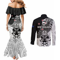New Zealand Silver Fern Rugby Couples Matching Mermaid Dress and Long Sleeve Button Shirts World Cup 2023 Go Aotearoa Maori Pattern LT05 - Polynesian Pride