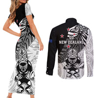 New Zealand Silver Fern Rugby Couples Matching Short Sleeve Bodycon Dress and Long Sleeve Button Shirts World Cup 2023 Go Aotearoa Maori Pattern LT05 - Polynesian Pride