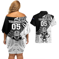 Custom New Zealand Fern Rugby Couples Matching Off Shoulder Short Dress and Hawaiian Shirt World Cup 2023 Go Aotearoa Maori Pattern LT05 - Polynesian Pride