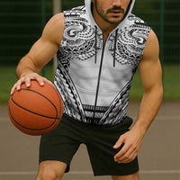 Polynesian Tattoo Inspired Cosplay Costume Sleeveless Zip Hoodie Tribal Warrior White - Polynesian Pride